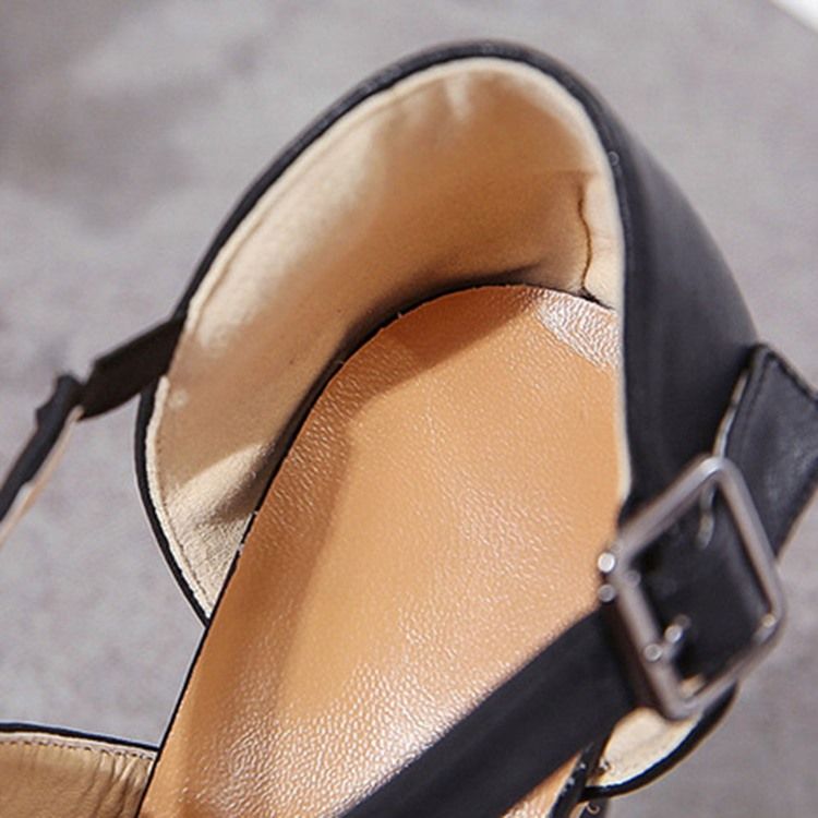 Sapatos Femininos Com Biqueira Redonda Com Fivela De Salto Grosso E Corte Superior Fino