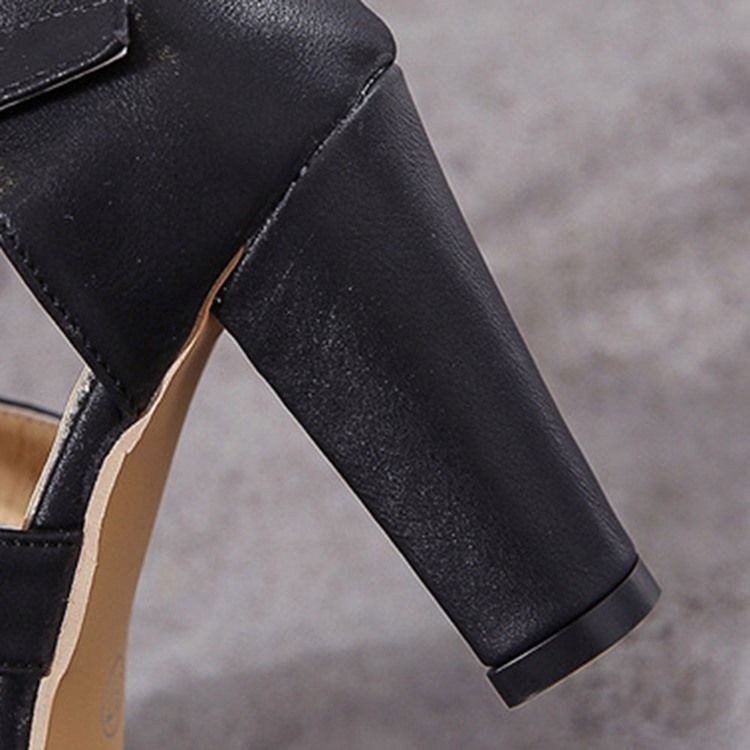 Sapatos Femininos Com Biqueira Redonda Com Fivela De Salto Grosso E Corte Superior Fino