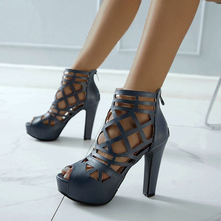 Sapatos Femininos Com Zíper Peep Toe Com Plataforma Simples E Finos
