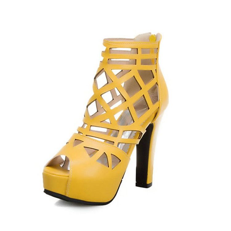 Sapatos Femininos Com Zíper Peep Toe Com Plataforma Simples E Finos