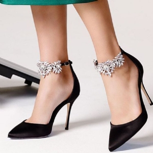 Sapatos Femininos Finos De 10 cm Com Fivela De Strass Estilo Linha