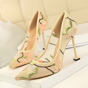 Sapatos Femininos Finos Com Ponta Bordada Com Bordado Deslizante