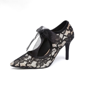 Sapatos Femininos Finos De Retalhos De Renda Com Rendas E Ponta Pontuda