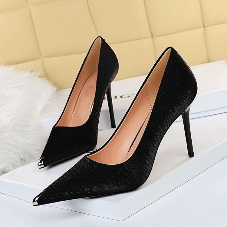 Sapatos Finos De Retalhos Femininos Com Bico Fino De Lantejoulas E Salto Agulha