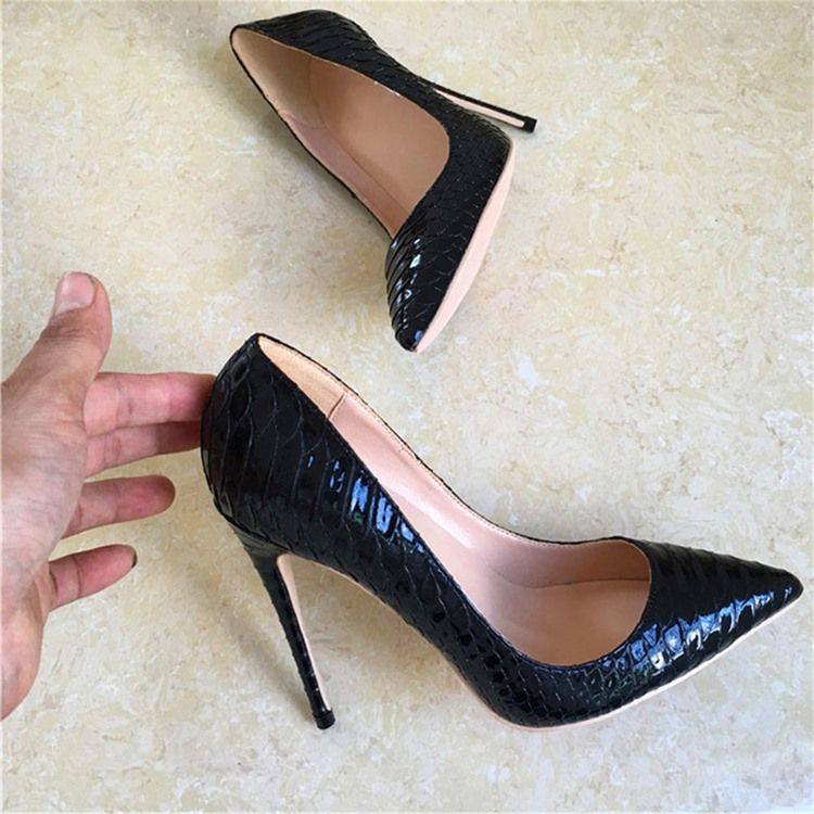 Serpentine Stiletto Heel Slip-on Simples Fino Sapato Feminino
