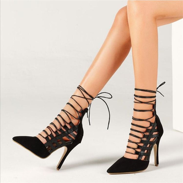 Zíper Correia Cruzada De Salto De Agulha 11.5 cm Sapatos Finos Bombas Femininas