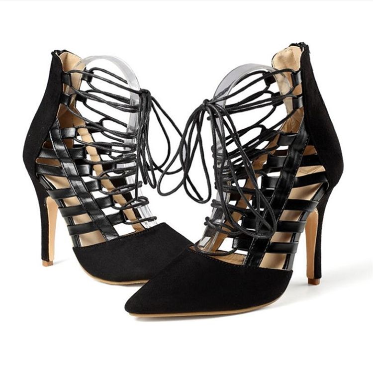 Zíper Correia Cruzada De Salto De Agulha 11.5 cm Sapatos Finos Bombas Femininas