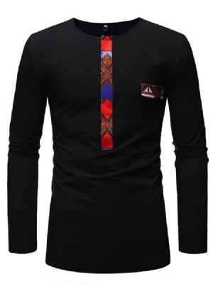 African Fashion Dashiki Color Block Patchwork Camiseta Casual Masculina