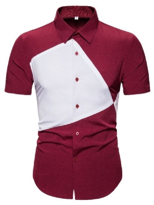 Bloco De Cor De Lapela De Patchwork Masculino Camiseta Feminina De Outono