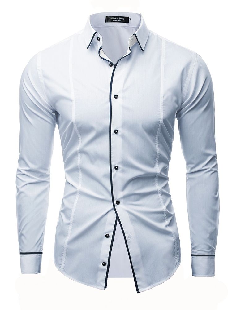 Bloco De Cores Camisas Masculinas Casuais De Botão Simples