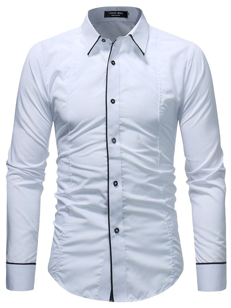 Bloco De Cores Camisas Masculinas Casuais De Botão Simples