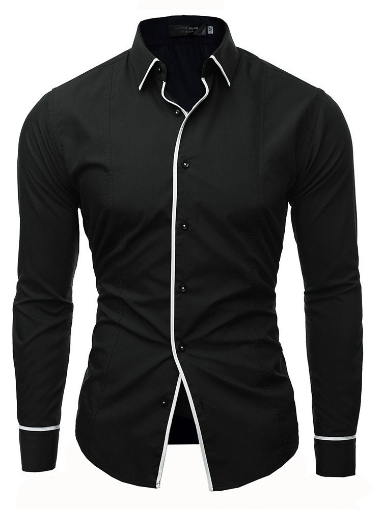 Bloco De Cores Camisas Masculinas Casuais De Botão Simples