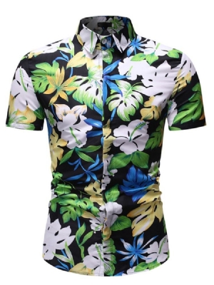 Blocos De Cores Estampado Casual Slim Masculino Camisa De Peito Único