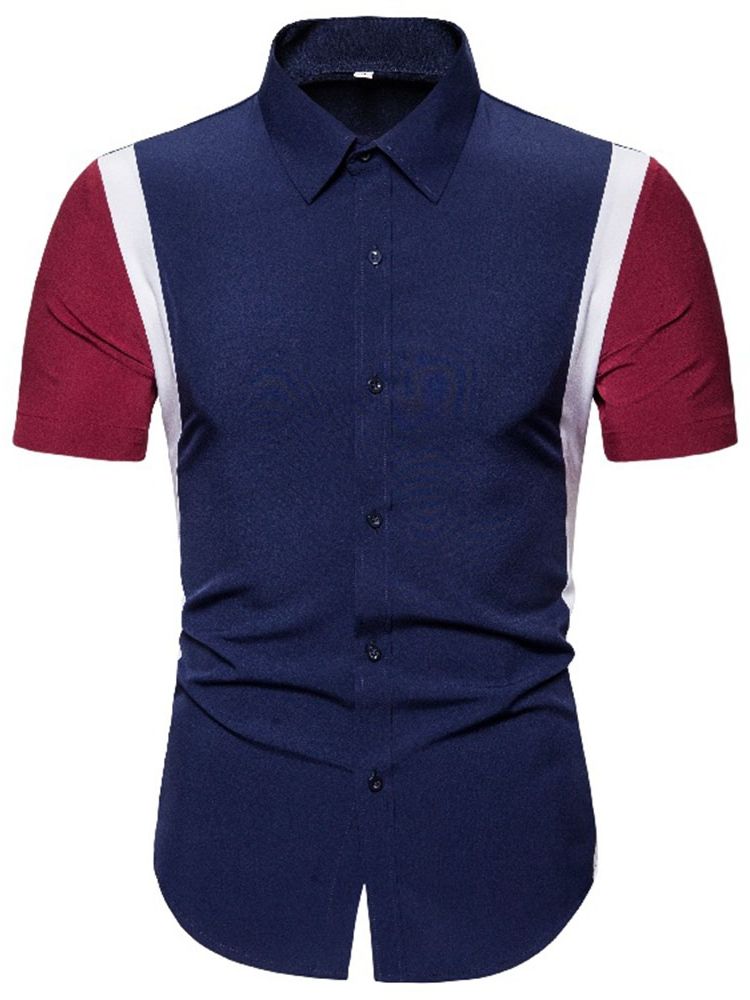 Blocos De Impressão De Lapela Camisa Masculina Fina De Verão