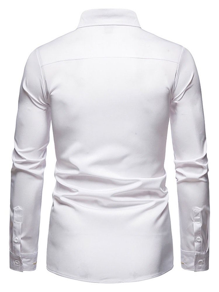 Bordado De Lapela Camisa Casual Masculina De Outono