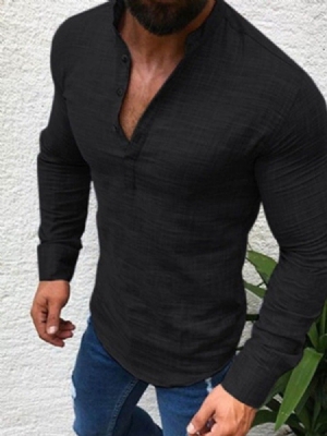 Botão Lapela Casual Manga Longa Camisa Slim Masculino