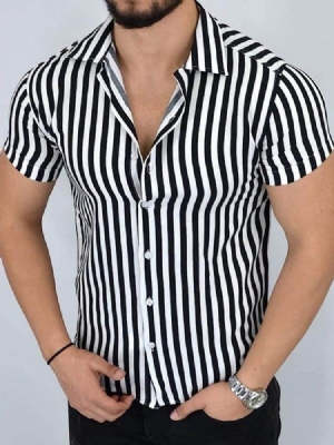 Camisa Casual De Lapela Listrada De Peito Único Masculino
