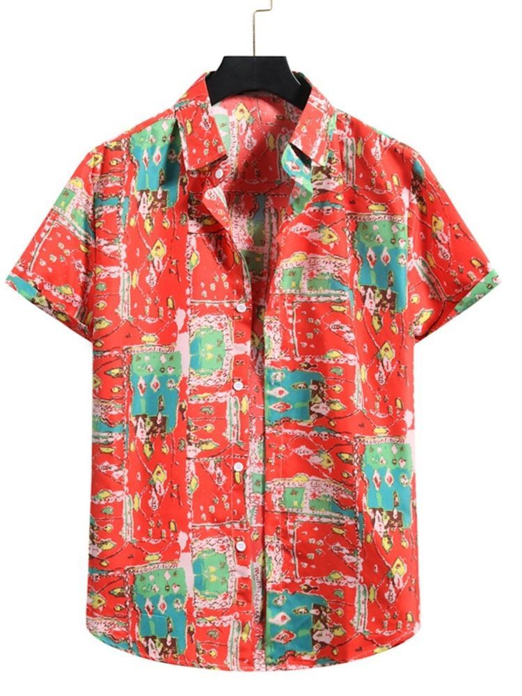Camisa Casual De Lapela Patchwork De Peito Único Masculino