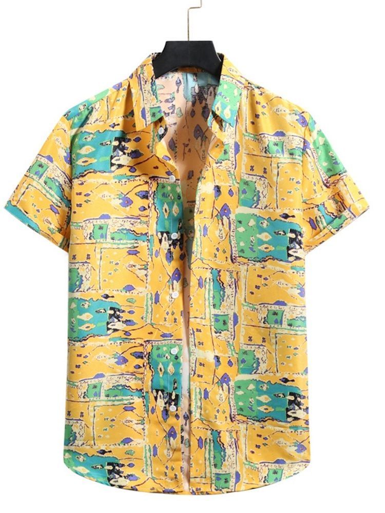 Camisa Casual De Lapela Patchwork De Peito Único Masculino