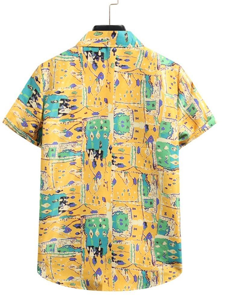Camisa Casual De Lapela Patchwork De Peito Único Masculino