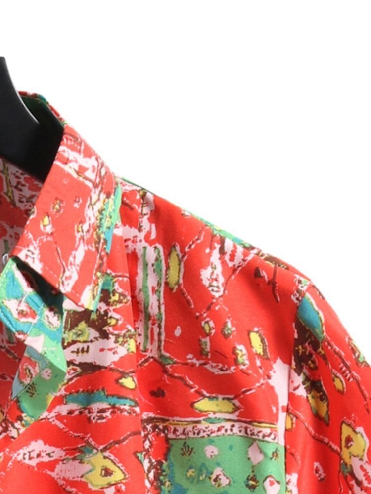 Camisa Casual De Lapela Patchwork De Peito Único Masculino