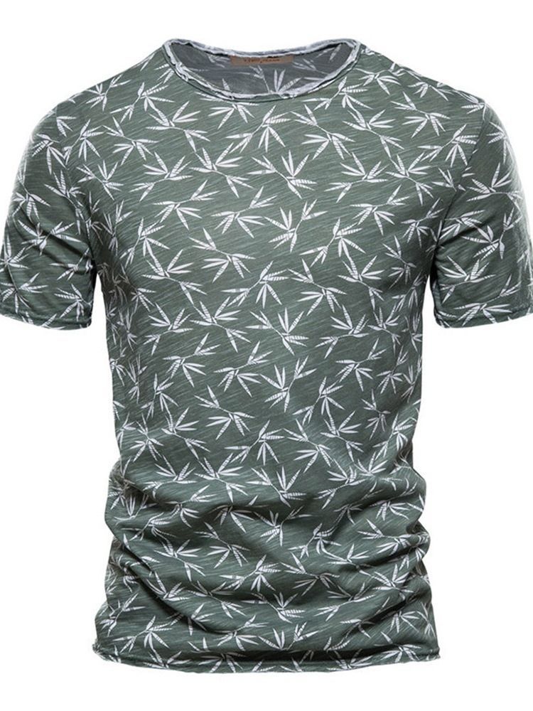 Camisa Casual Masculina Com Estampa De Gola Redonda