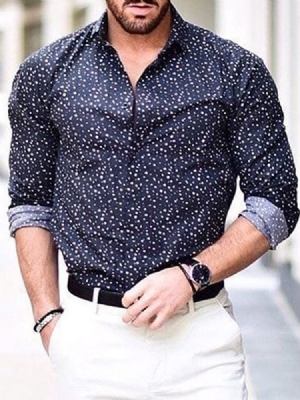Camisa Casual Masculina De Lapela Com Botão De Lapela Bolinhas
