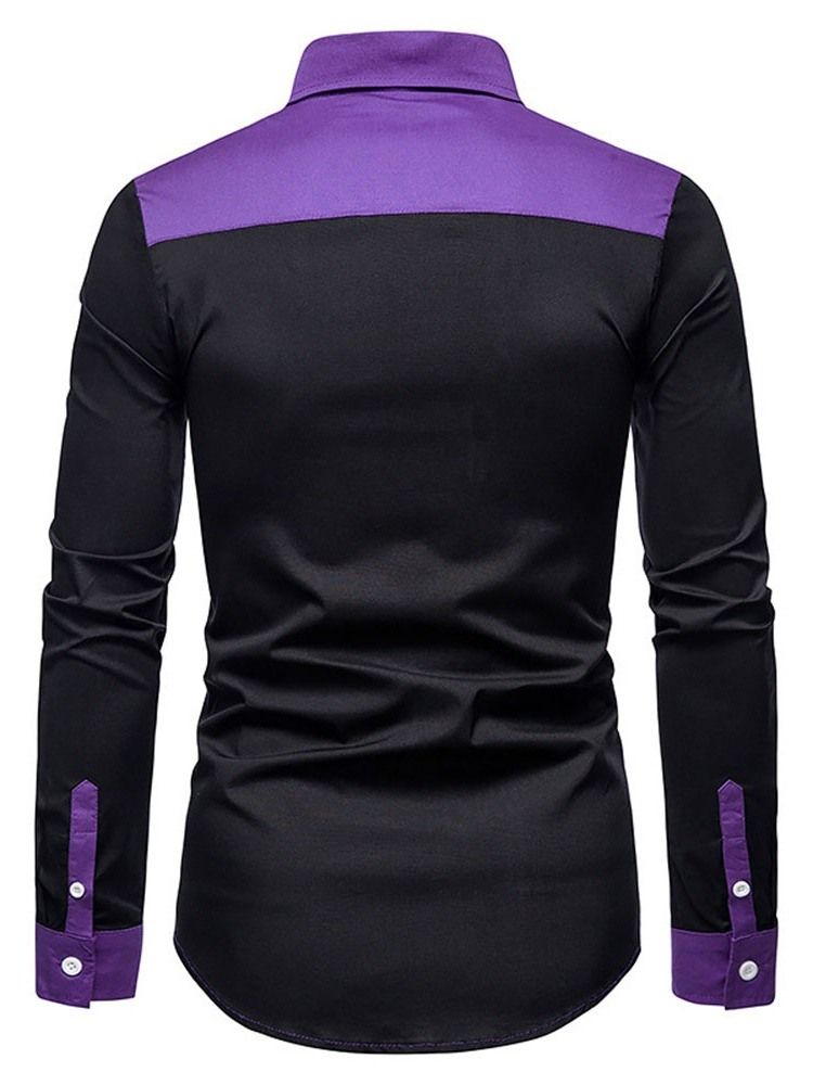 Camisa Casual Patchwork Color Block Fall Single Breasted Masculino