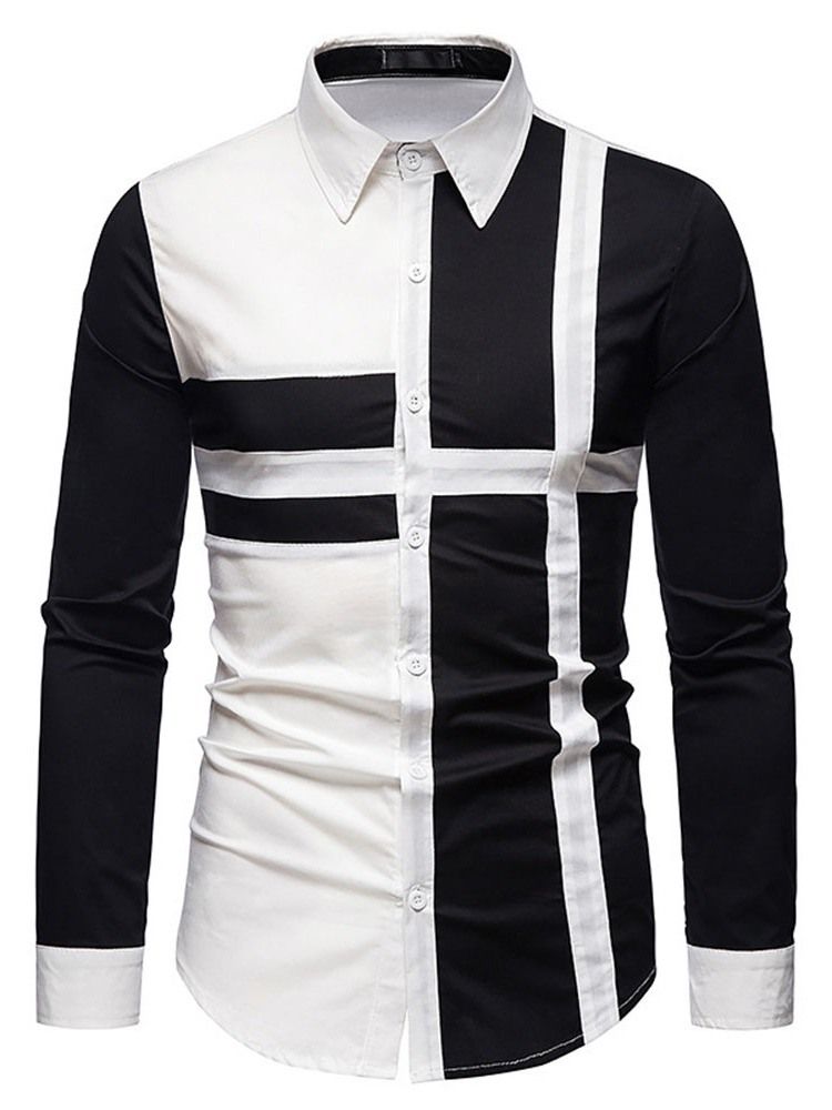 Camisa Casual Patchwork Color Block Fall Single Breasted Masculino