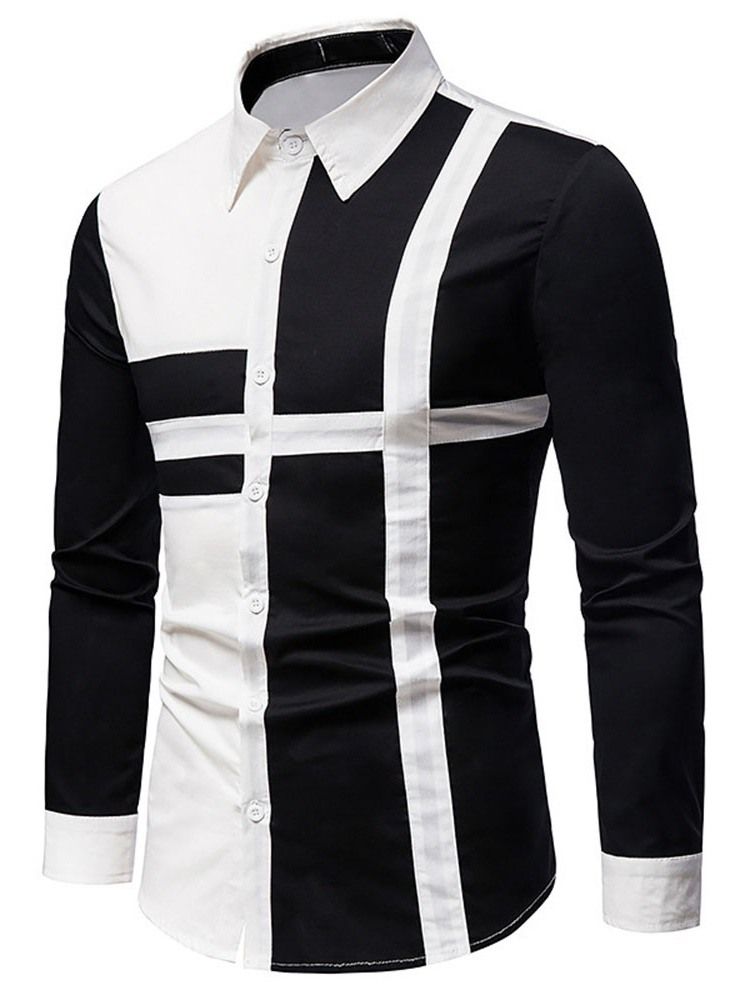Camisa Casual Patchwork Color Block Fall Single Breasted Masculino