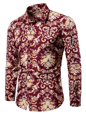 Camisa Feminina De Lapela Europeia Slim Com Peito Único Floral