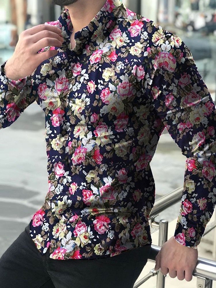 Camisa Feminina Slim Com Estampa De Lapela Floral De Peito Único