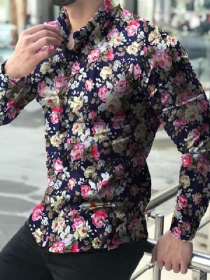 Camisa Feminina Slim Com Estampa De Lapela Floral De Peito Único