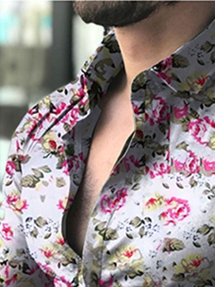 Camisa Feminina Slim Com Estampa De Lapela Floral De Peito Único