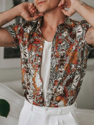 Camisa Floral Lapela De Peito Único Masculino