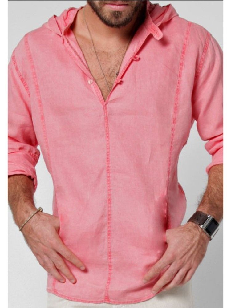 Camisa Justa Masculina De Botão Liso Com Capuz