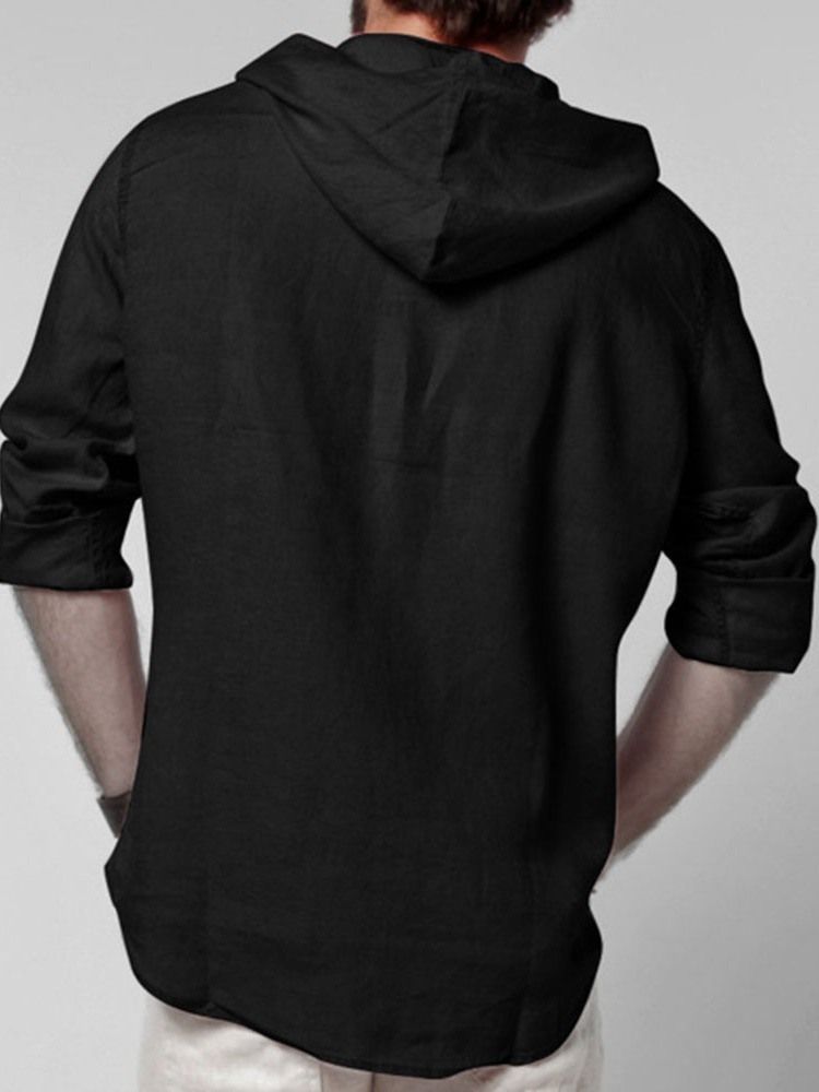 Camisa Justa Masculina De Botão Liso Com Capuz