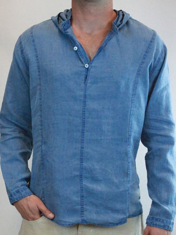 Camisa Justa Masculina De Botão Liso Com Capuz