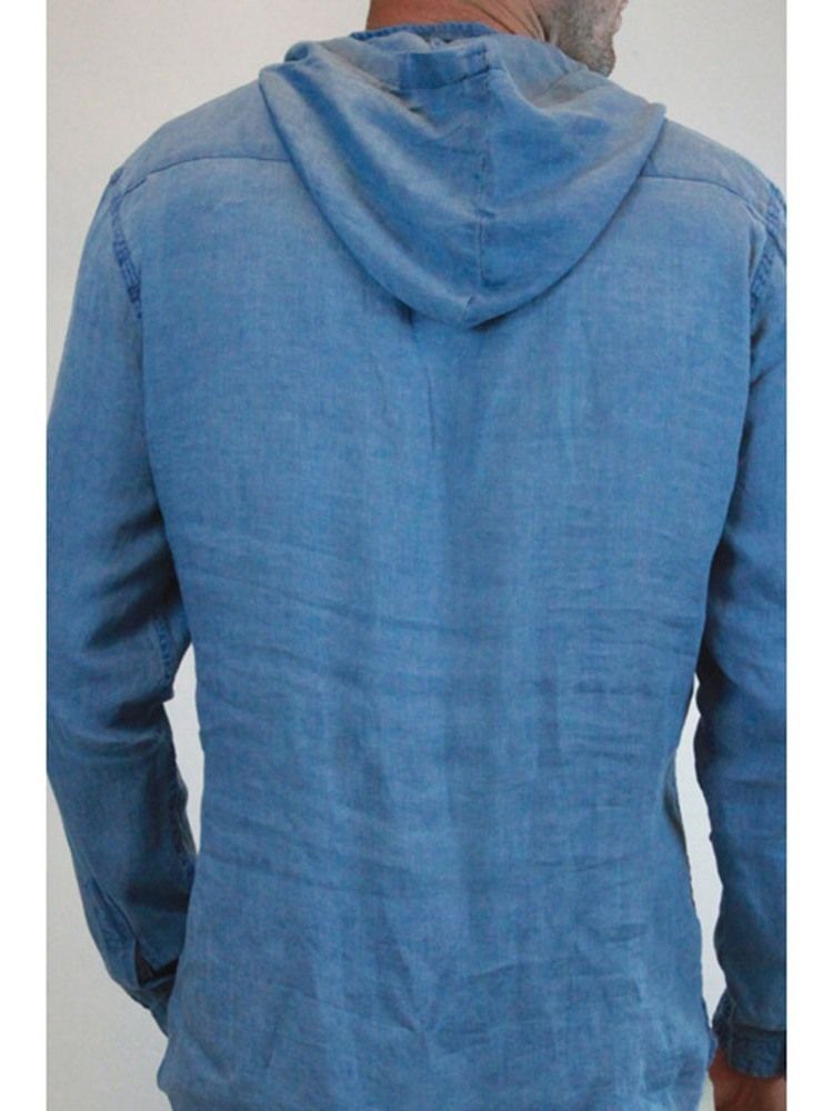 Camisa Justa Masculina De Botão Liso Com Capuz