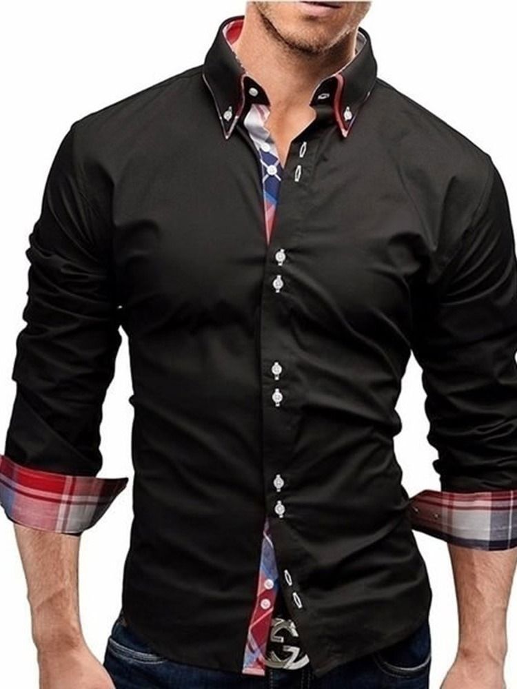 Camisa Justa Masculina Com Estampa Xadrez Casual Botão Lapela