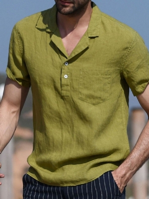 Camisa Justa Masculina De Manga Curta Com Botão De Lapela