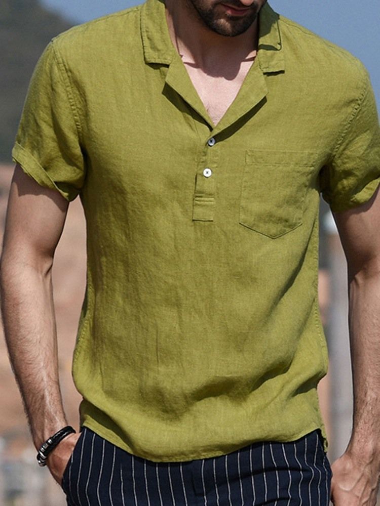 Camisa Justa Masculina De Manga Curta Com Botão De Lapela