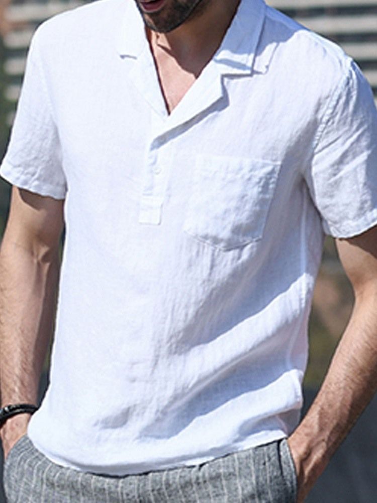 Camisa Justa Masculina De Manga Curta Com Botão De Lapela