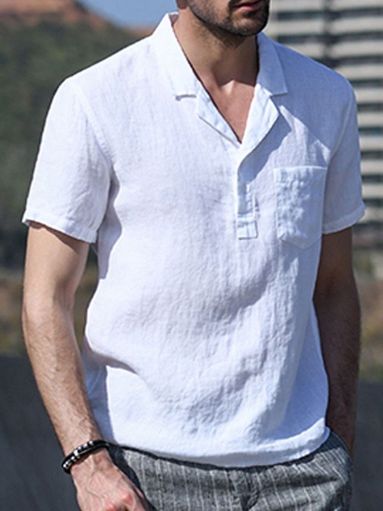 Camisa Justa Masculina De Manga Curta Com Botão De Lapela