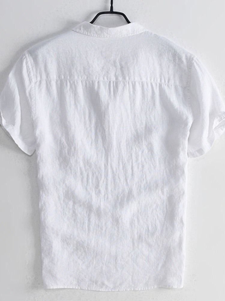 Camisa Justa Masculina De Manga Curta Com Botão De Lapela