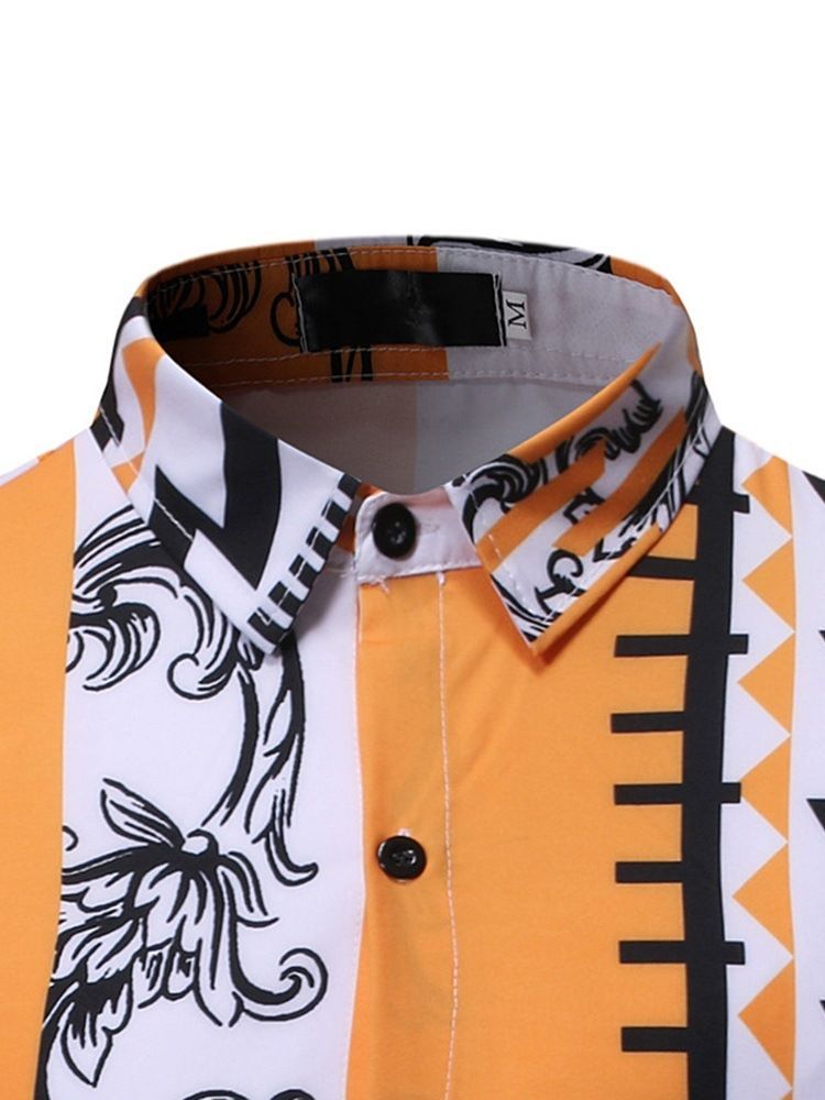 Camisa De Lapela Estampada Cor Block Spring De Peito Único Masculino