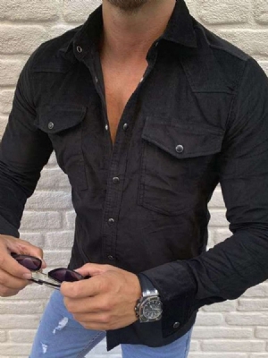 Camisa De Lapela Lisa Masculina Com Peito Único