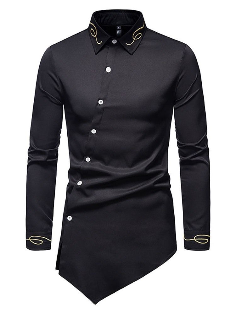 Camisa Lisa Casual Assimétrica Masculina Fina De Verão