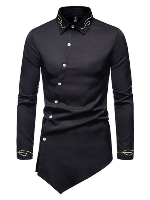 Camisa Lisa Casual Assimétrica Masculina Fina De Verão