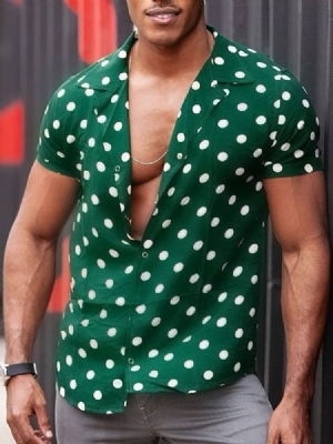 Camisa Masculina Casual Com Botão De Bolinhas Fino De Peito Único